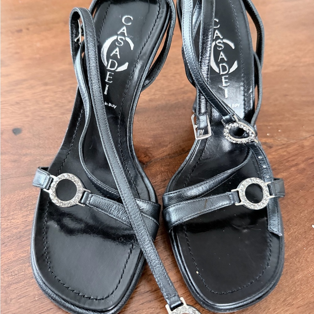Casadei Vintage Leather Black Women's Sandals